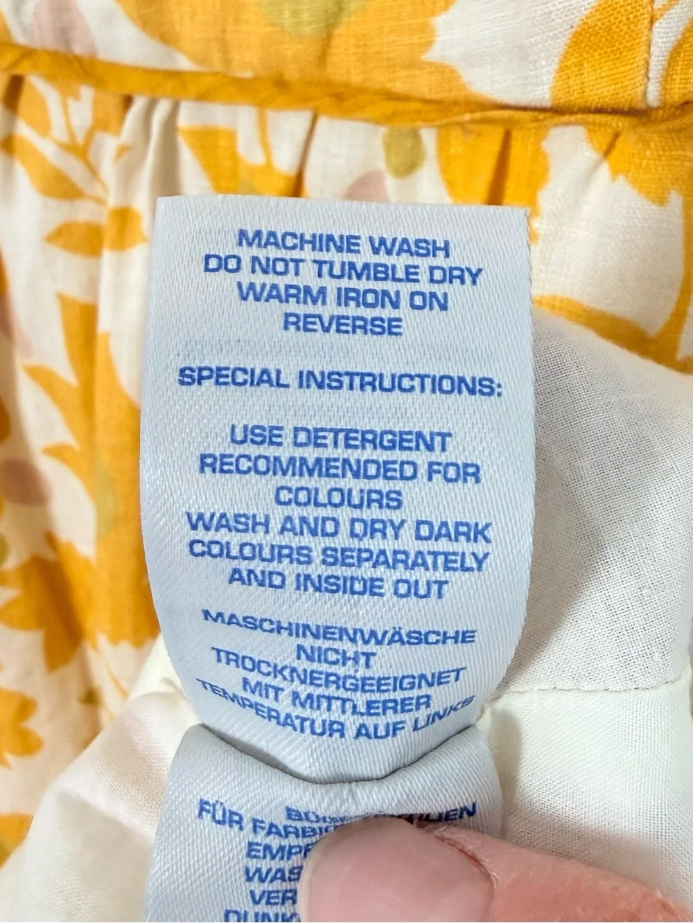Boden Yellow Floral Print Linen Dress Lace Trim Hem Short Sleeve Fit & Flare 12R